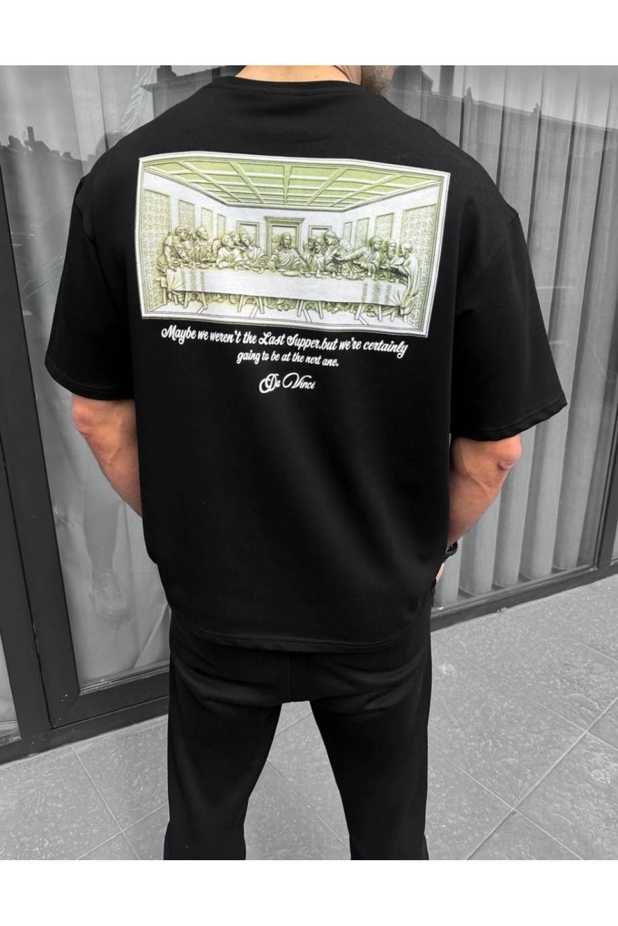 Erkek Baskılı T-Shirt Kısa Kol Bisiklet Yaka Regular Fit Rahat Kalıp Günlük Tişört - Siyah