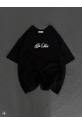 Erkek Baskılı T-Shirt Kısa Kol Bisiklet Yaka Regular Fit Rahat Kalıp Günlük Tişört - Siyah