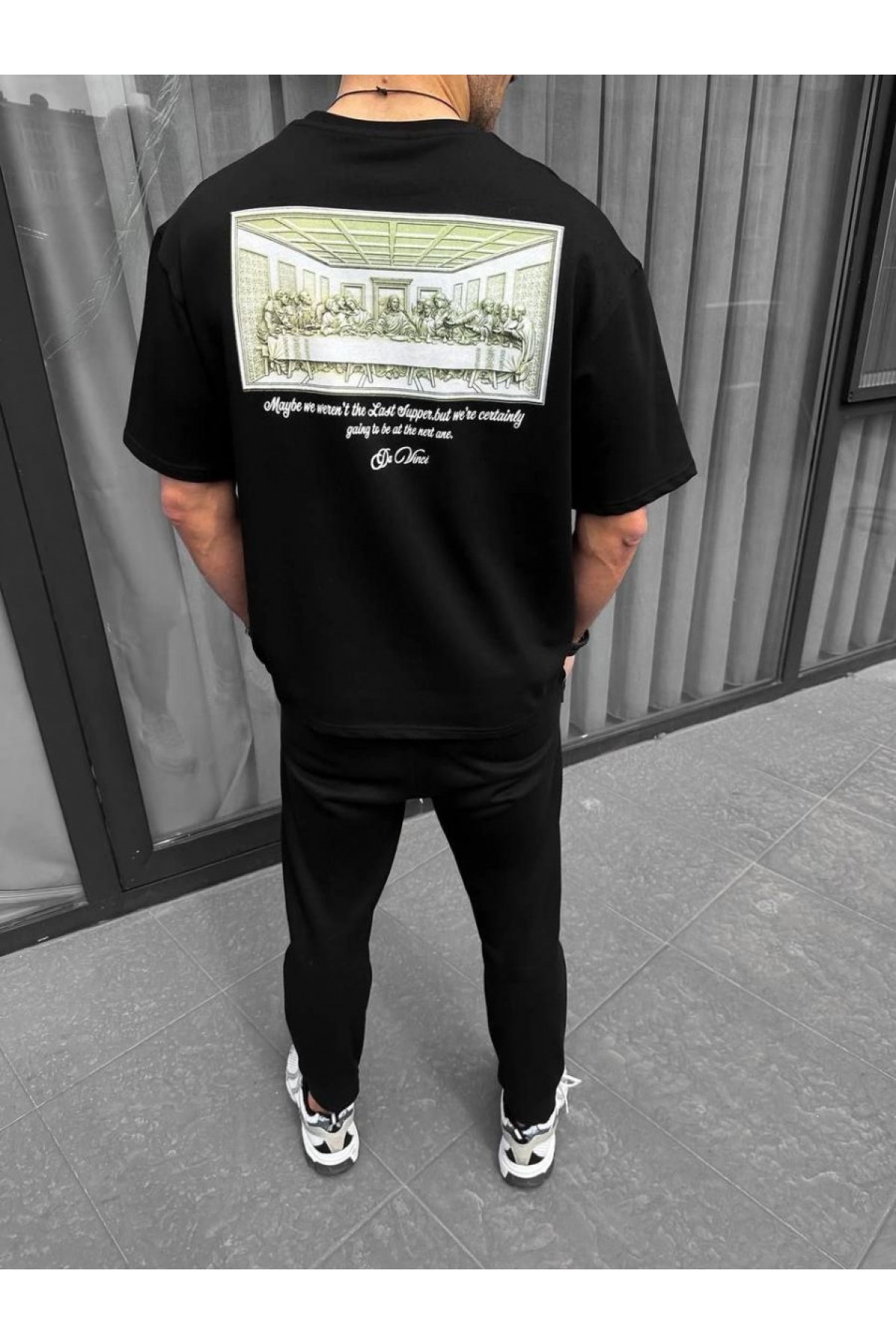 Erkek Baskılı T-Shirt Kısa Kol Bisiklet Yaka Regular Fit Rahat Kalıp Günlük Tişört - Siyah