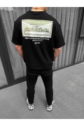 Erkek Baskılı T-Shirt Kısa Kol Bisiklet Yaka Regular Fit Rahat Kalıp Günlük Tişört - Siyah