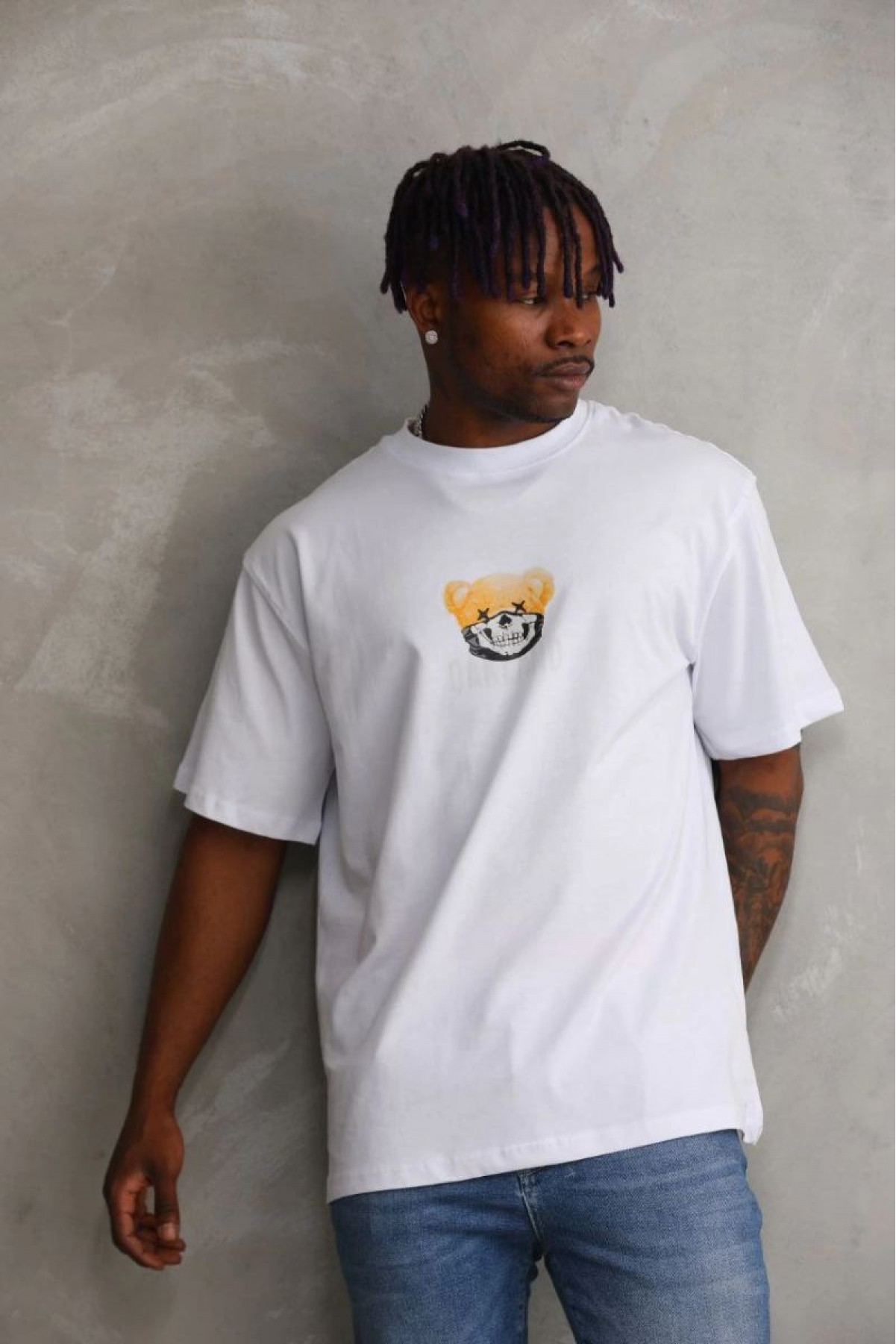 Erkek Baskılı T-Shirt Kısa Kol Bisiklet Yaka Rahat Kalıp Tişört  - Beyaz