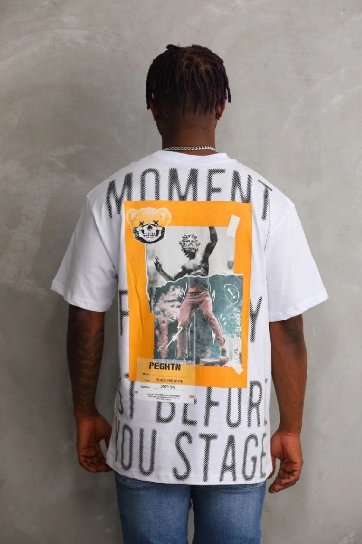 Erkek Baskılı T-Shirt Kısa Kol Bisiklet Yaka Rahat Kalıp Tişört  - Beyaz
