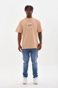 Erkek Baskılı T-Shirt Kısa Kol Bisiklet Yaka Rahat Kalıp Tişört - Bej