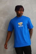 Erkek Baskılı T-Shirt Kısa Kol Bisiklet Yaka Rahat Kalıp Tişört - Mavi