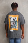 Erkek Baskılı T-Shirt Kısa Kol Bisiklet Yaka Rahat Kalıp Tişört - Füme