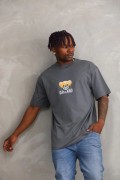 Erkek Baskılı T-Shirt Kısa Kol Bisiklet Yaka Rahat Kalıp Tişört - Füme