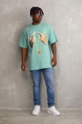Erkek Baskılı T-Shirt Kısa Kol Bisiklet Yaka Rahat Kalıp Tişört - Mint Yeşili