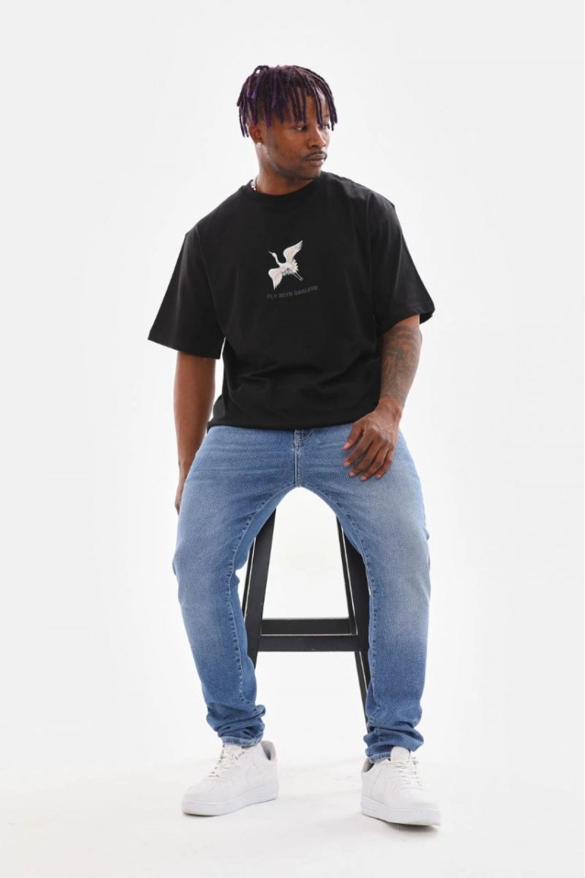 Erkek Baskılı T-Shirt Yazlık Kısa Kol Bisiklet Yaka Tişört - Siyah