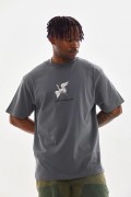 Erkek Baskılı T-Shirt Kısa Kol Bisiklet Yaka Rahat Kalıp Tişört  - Füme