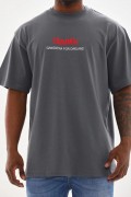 Erkek Baskılı T-Shirt Kısa Kol Bisiklet Yaka Rahat Kalıp Tişört - Füme