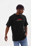 Erkek Baskılı T-Shirt Kısa Kol Bisiklet Yaka Rahat Kalıp Tişört  - Siyah