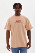 Erkek Baskılı T-Shirt Kısa Kol Bisiklet Yaka Rahat Kalıp Tişört  - Bej