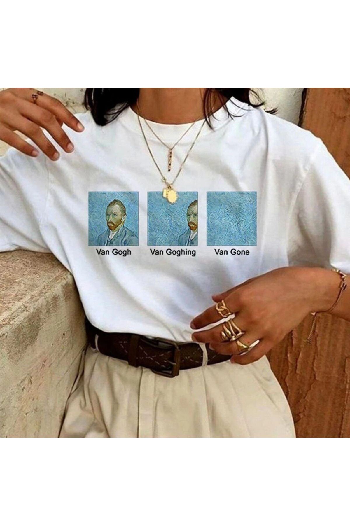 Kadın Baskılı Oversize kısa kol T-Shirt - Beyaz