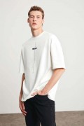 Erkek Baskılı T-Shirt Kısa Kol Bisiklet Yaka Regular Fit Rahat Kalıp Tişört - Beyaz