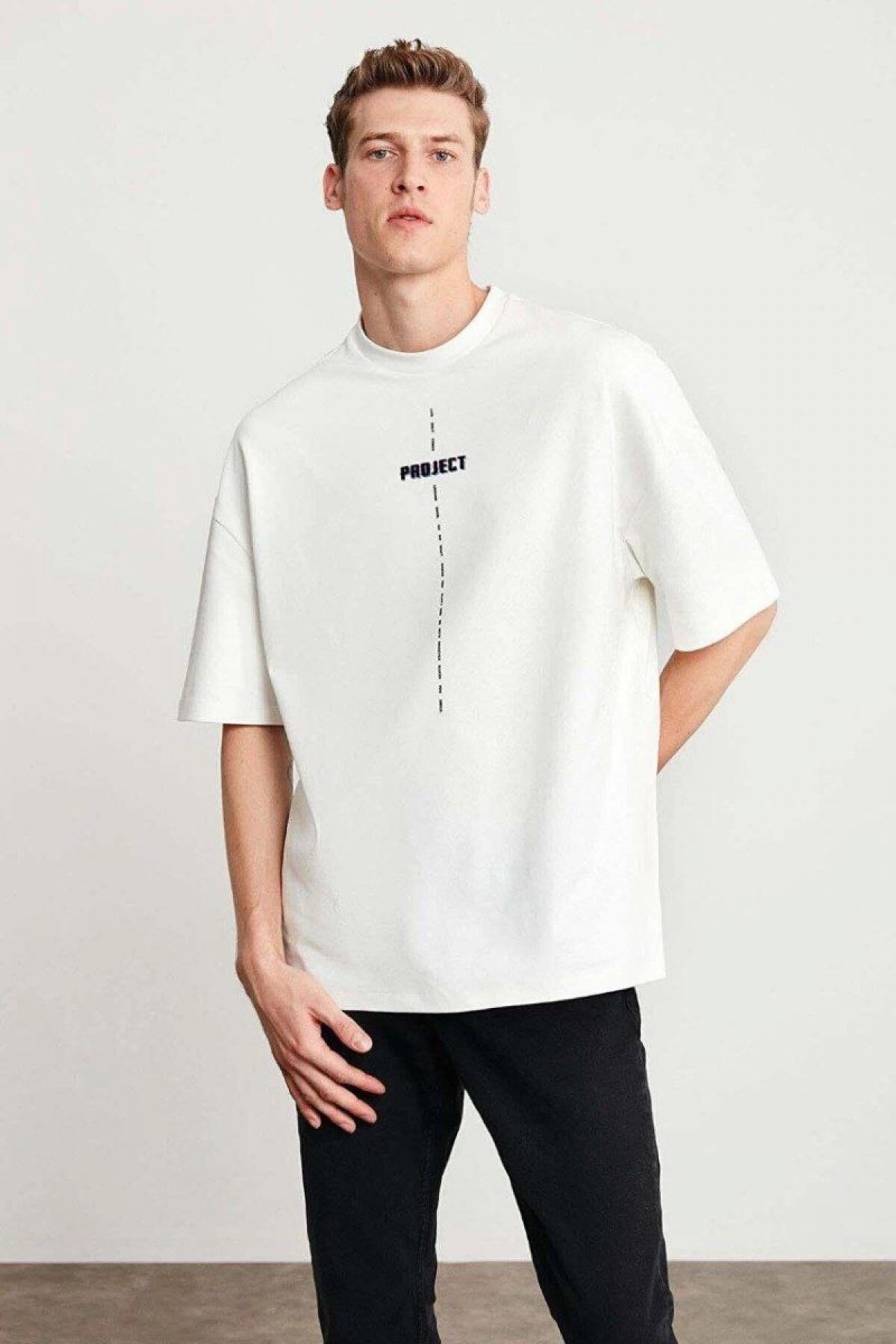 Erkek Baskılı T-Shirt Kısa Kol Bisiklet Yaka Regular Fit Rahat Kalıp Tişört - Beyaz