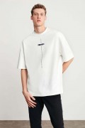 Erkek Baskılı T-Shirt Kısa Kol Bisiklet Yaka Regular Fit Rahat Kalıp Tişört - Beyaz