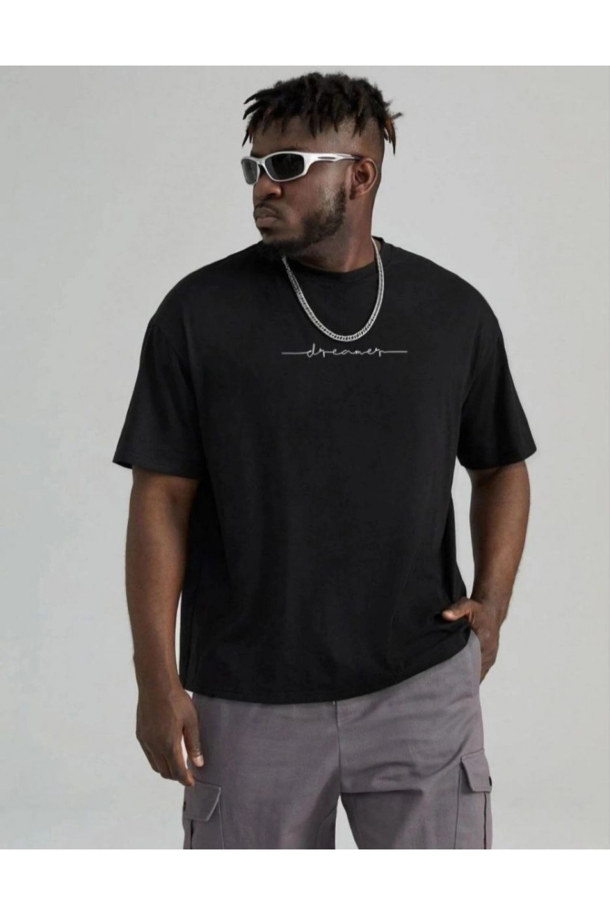 Erkek Baskılı T-Shirt Kısa Kol Bisiklet Yaka Regular Fit Rahat Kalıp Tişört - Siyah