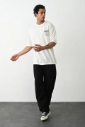 Erkek Kısa Kol Yazlık Tişört Bisiklet Yaka Baskılı Oversize T-Shirt - Beyaz