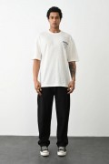 Erkek Kısa Kol Yazlık Tişört Bisiklet Yaka Baskılı Oversize T-Shirt - Beyaz