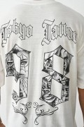 Erkek Kısa Kol Yazlık Tişört Bisiklet Yaka Baskılı Oversize T-Shirt - Beyaz