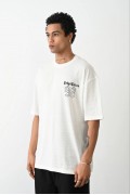 Erkek Kısa Kol Yazlık Tişört Bisiklet Yaka Baskılı Oversize T-Shirt - Beyaz