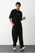 Erkek Baskılı Oversize  Kısa kol T-Shirt - Siyah