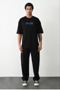 Erkek Baskılı Oversize  Kısa kol T-Shirt - Siyah