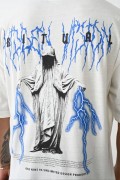Erkek Kısa Kol Yazlık Tişört Bisiklet Yaka Baskılı Oversize T-Shirt -  Beyaz
