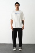 Erkek Kısa Kol Yazlık Tişört Bisiklet Yaka Baskılı Oversize T-Shirt -  Beyaz