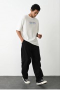 Erkek Kısa Kol Yazlık Tişört Bisiklet Yaka Baskılı Oversize T-Shirt -  Beyaz
