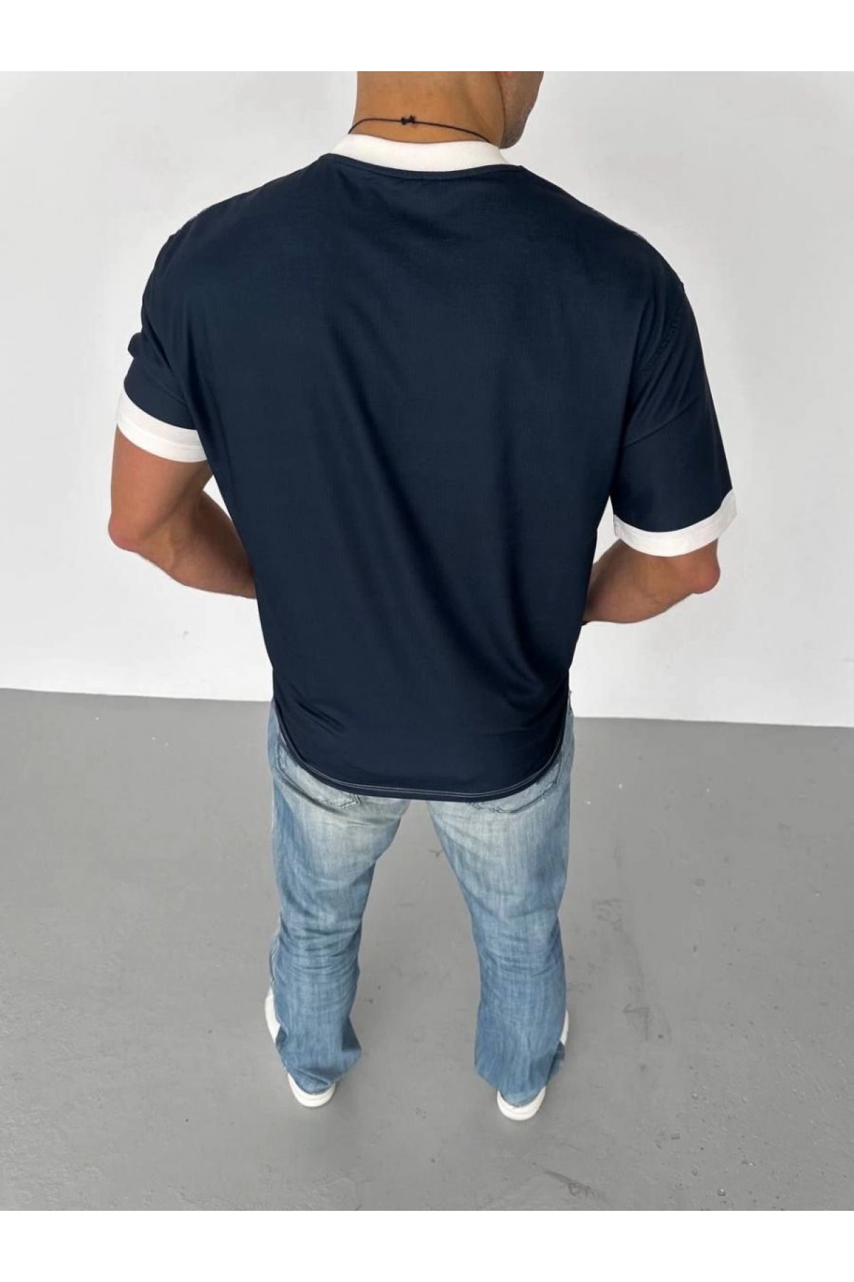 ERKEK Bisiklet Yaka Baskılı Kısa kol Oversize T-Shirt - Siyah