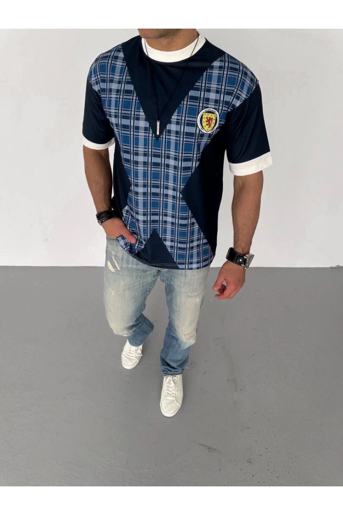 ERKEK Bisiklet Yaka Baskılı Kısa kol Oversize T-Shirt - Siyah