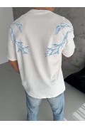 Erkek Bisiklet Yaka Tişört Yıldırım Şimşek Baskılı Kısa Kol T-Shirt - Beyaz