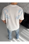 Erkek Bisiklet Yaka Tişört Yıldırım Şimşek Baskılı Kısa Kol T-Shirt - Beyaz