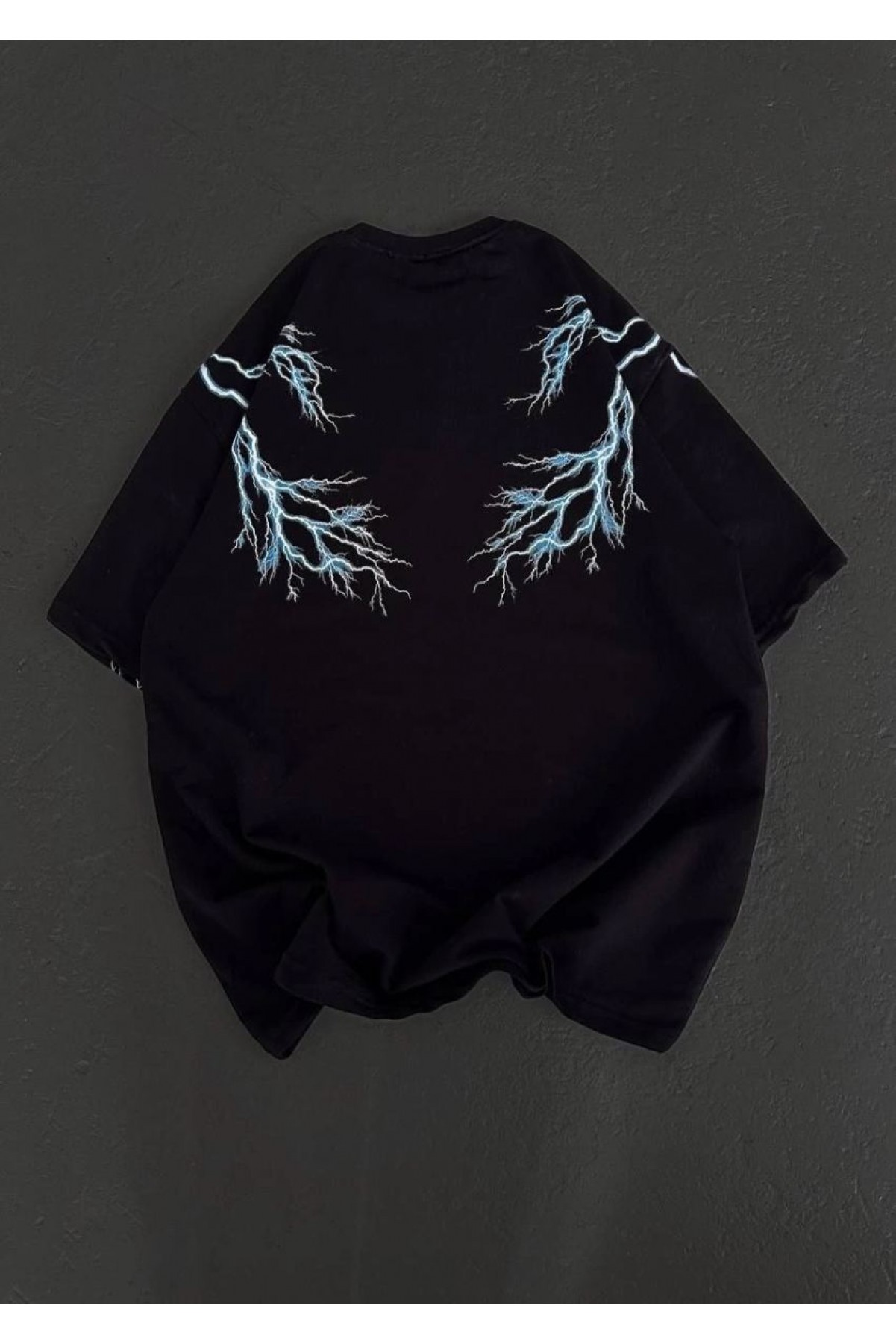 Kadın Bisiklet Yaka Baskılı  Kısa kol Oversize T-Shirt - Siyah