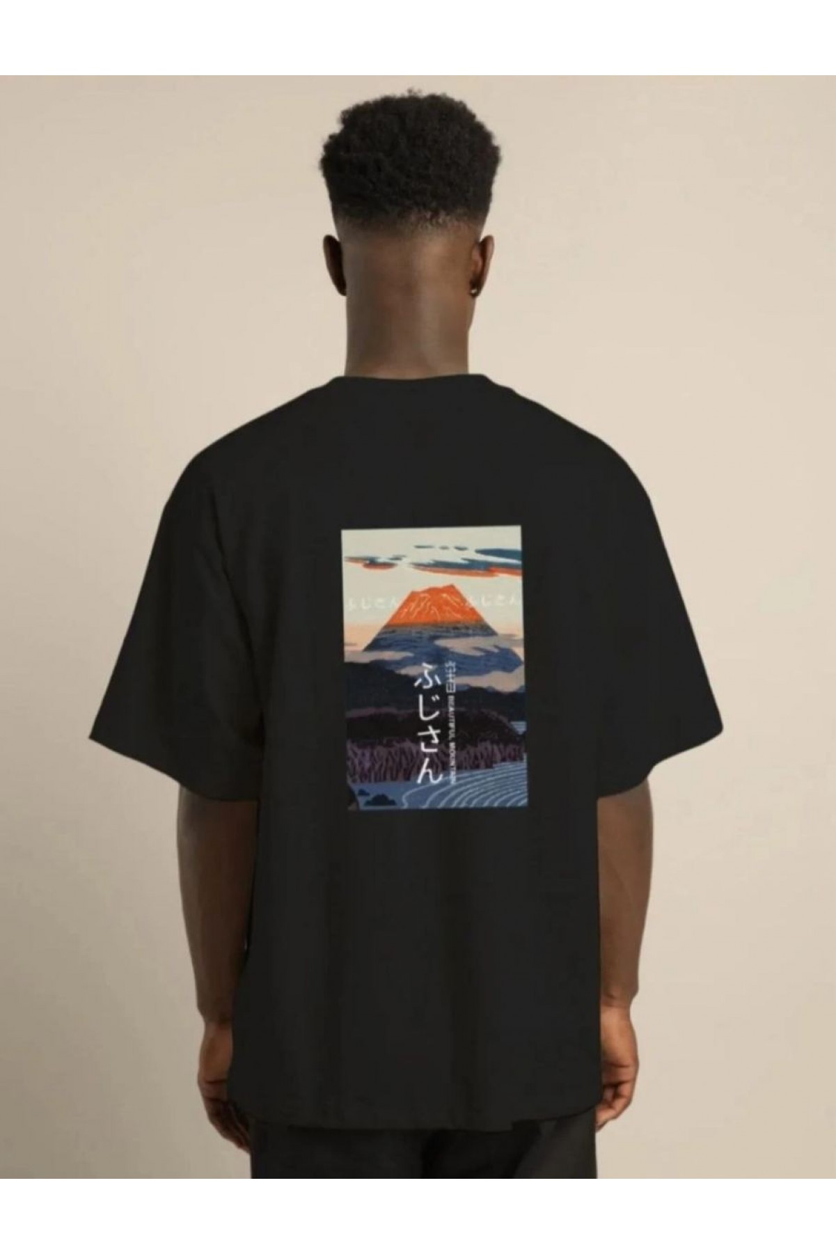 Erkek Kısa Kol Yazlık Tişört Bisiklet Yaka Baskılı Oversize T-Shirt - Siyah