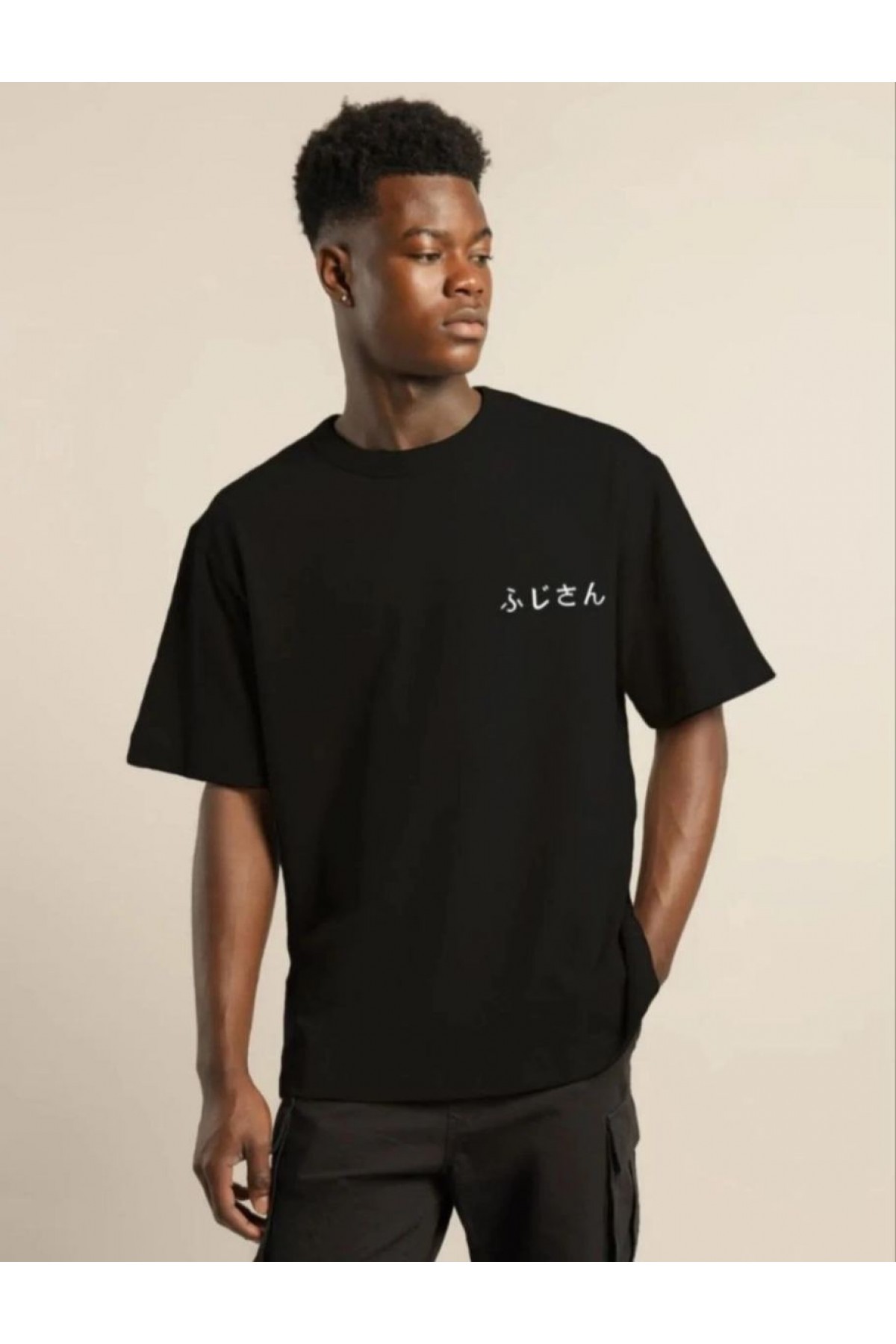 Erkek Kısa Kol Yazlık Tişört Bisiklet Yaka Baskılı Oversize T-Shirt - Siyah