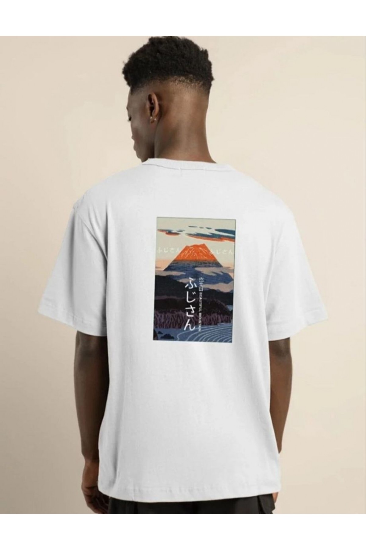 Erkek Kısa Kol Yazlık Tişört Bisiklet Yaka Baskılı Oversize T-Shirt - Beyaz