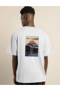 Erkek Kısa Kol Yazlık Tişört Bisiklet Yaka Baskılı Oversize T-Shirt - Beyaz