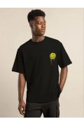 Erkek Kısa Kol Yazlık Tişört Bisiklet Yaka Baskılı Oversize T-Shirt - Siyah