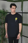 Erkek Kısa Kol Yazlık Tişört Bisiklet Yaka Baskılı Oversize T-Shirt - Siyah