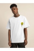 Erkek Kısa Kol Yazlık Tişört Bisiklet Yaka Baskılı Oversize T-Shirt - Beyaz