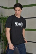 Erkek Kısa Kol Yazlık Tişört Bisiklet Yaka Baskılı Oversize T-Shirt - Siyah