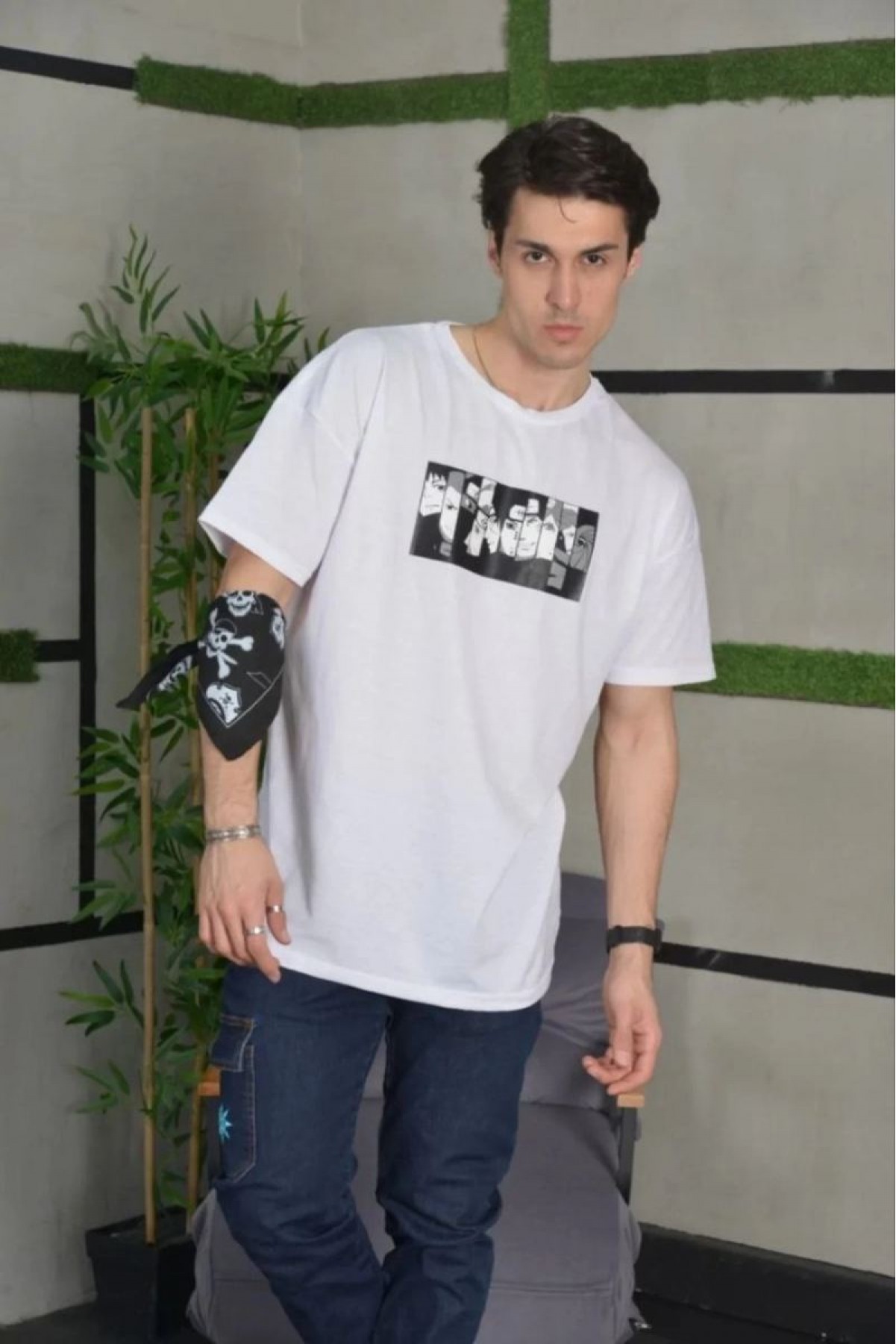 Erkek Kısa Kol Yazlık Tişört Bisiklet Yaka Baskılı Oversize T-Shirt - Beyaz