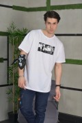 Erkek Kısa Kol Yazlık Tişört Bisiklet Yaka Baskılı Oversize T-Shirt - Beyaz