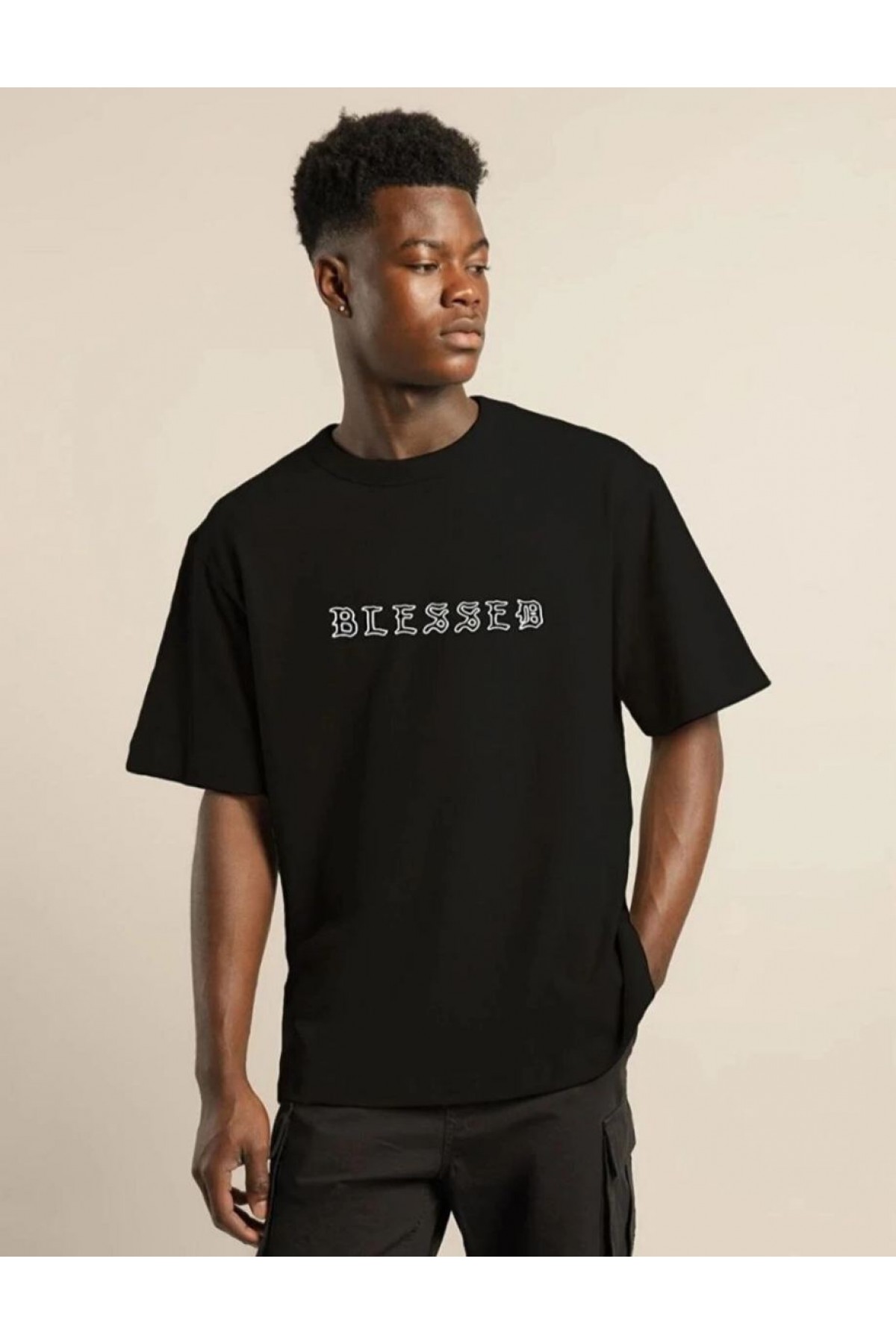 Erkek Baskılı T-Shirt Kısa Kol Bisiklet Yaka Regular Fit Rahat Kalıp Günlük Tişört - Siyah