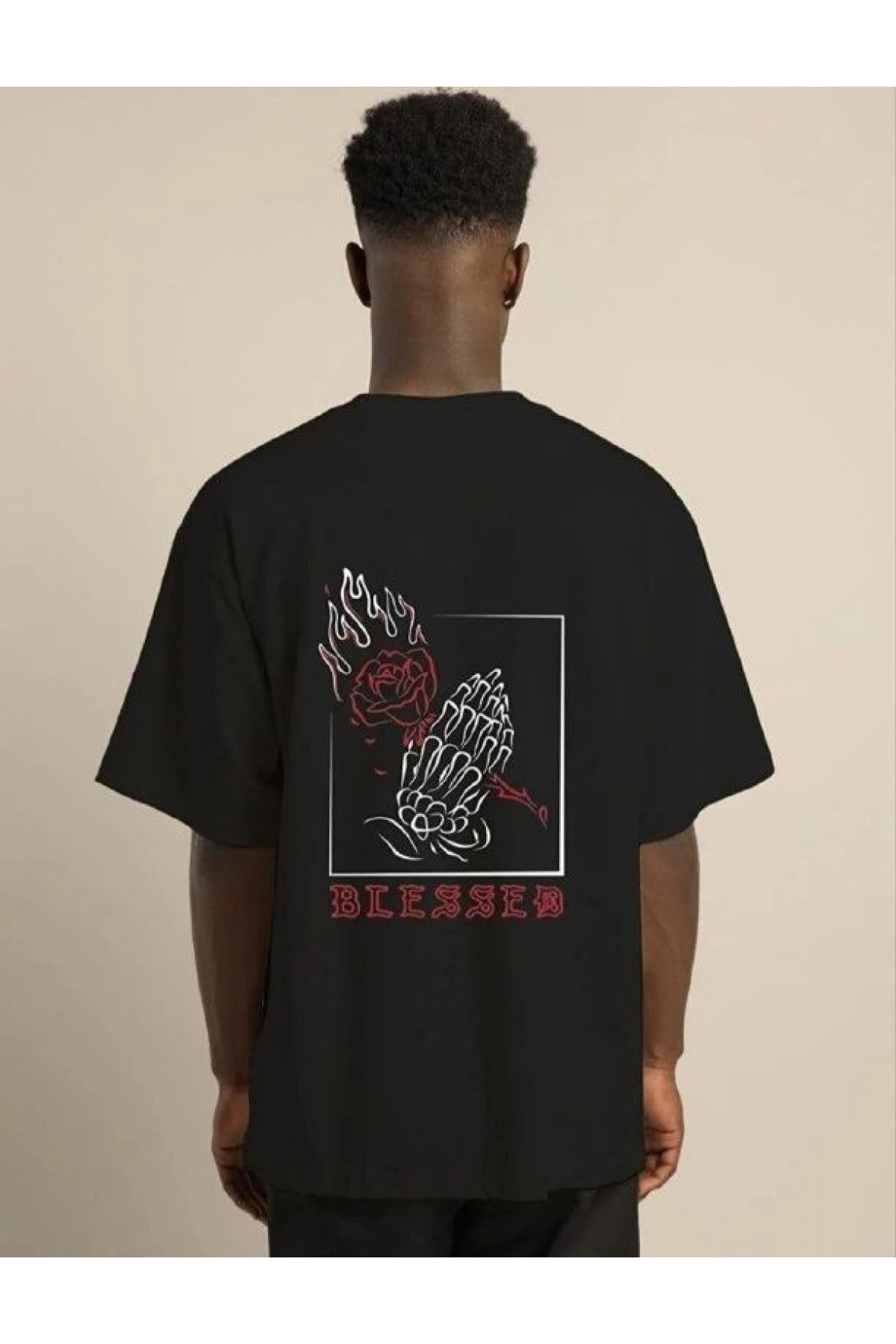 Erkek Baskılı T-Shirt Kısa Kol Bisiklet Yaka Regular Fit Rahat Kalıp Günlük Tişört - Siyah