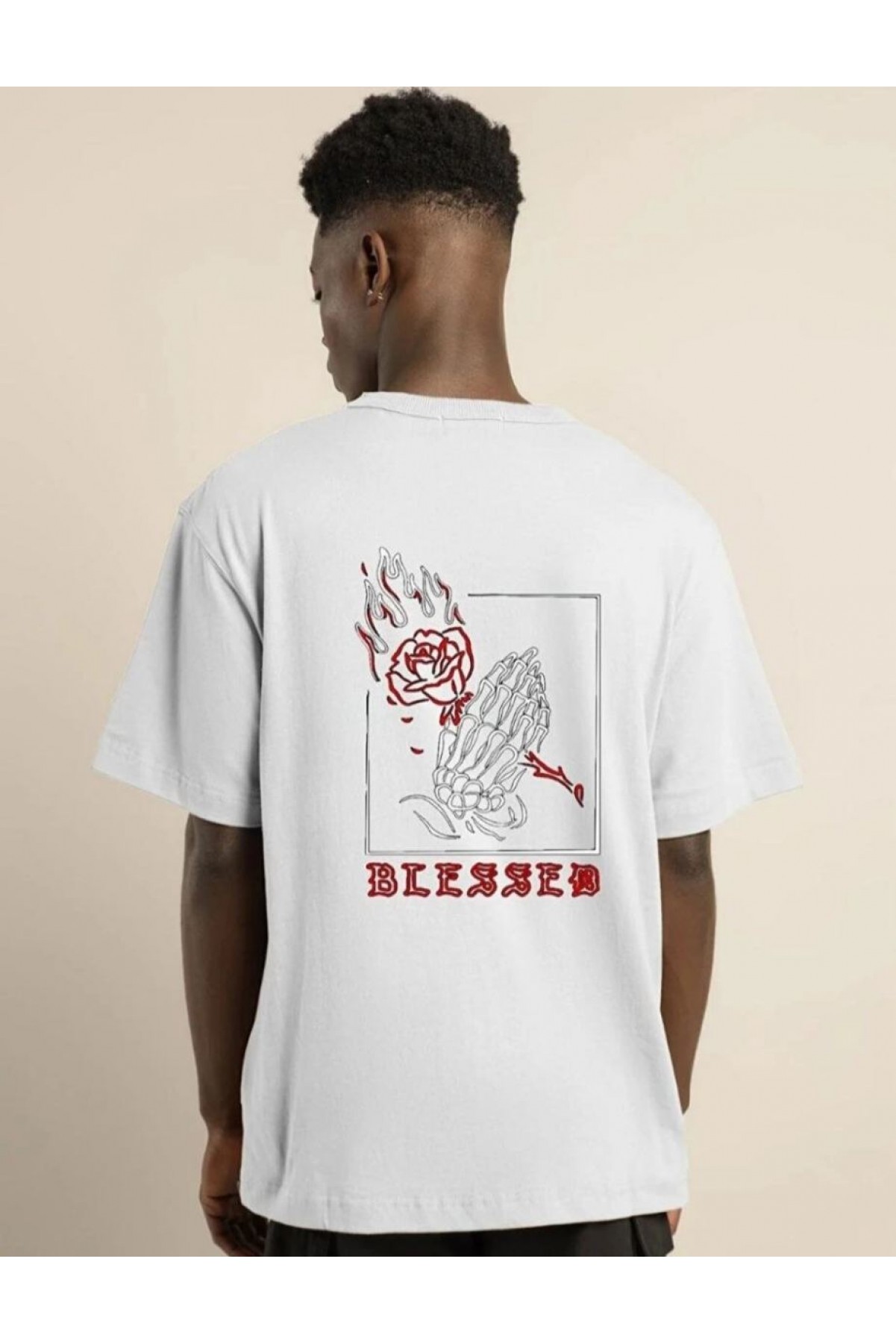 Erkek Baskılı T-Shirt Kısa Kol Bisiklet Yaka Regular Fit Rahat Kalıp Günlük Tişört - Beyaz