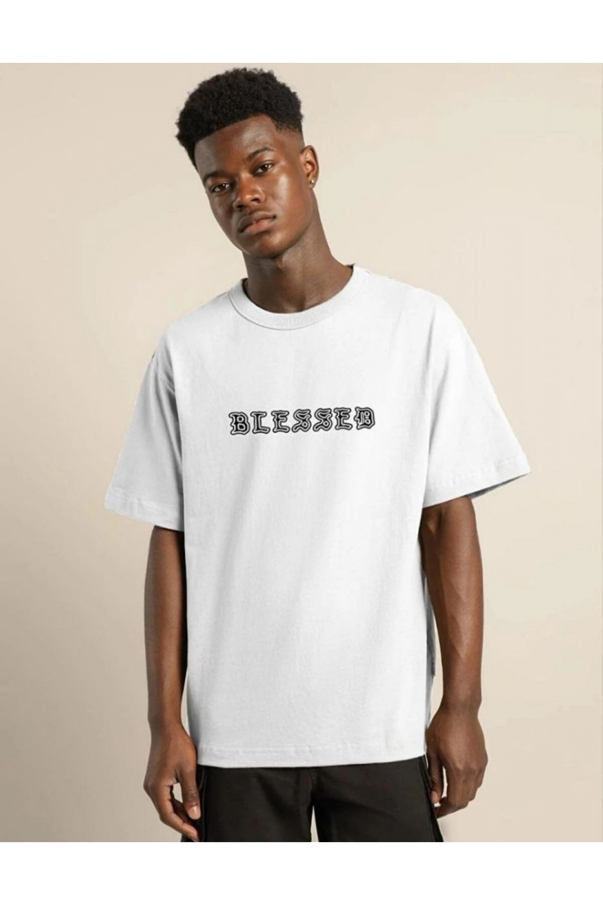 Erkek Baskılı T-Shirt Kısa Kol Bisiklet Yaka Regular Fit Rahat Kalıp Günlük Tişört - Beyaz