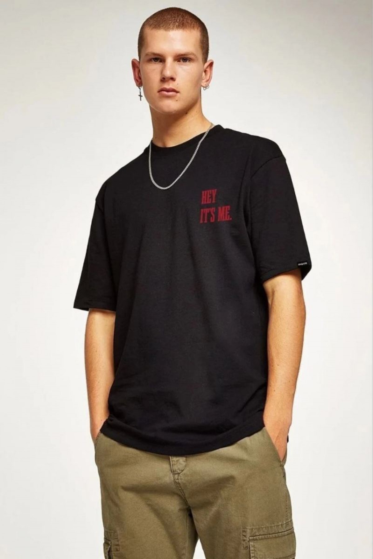Erkek Baskılı T-Shirt Kısa Kol Bisiklet Yaka Regular Fit Rahat Kalıp Tişört - Siyah